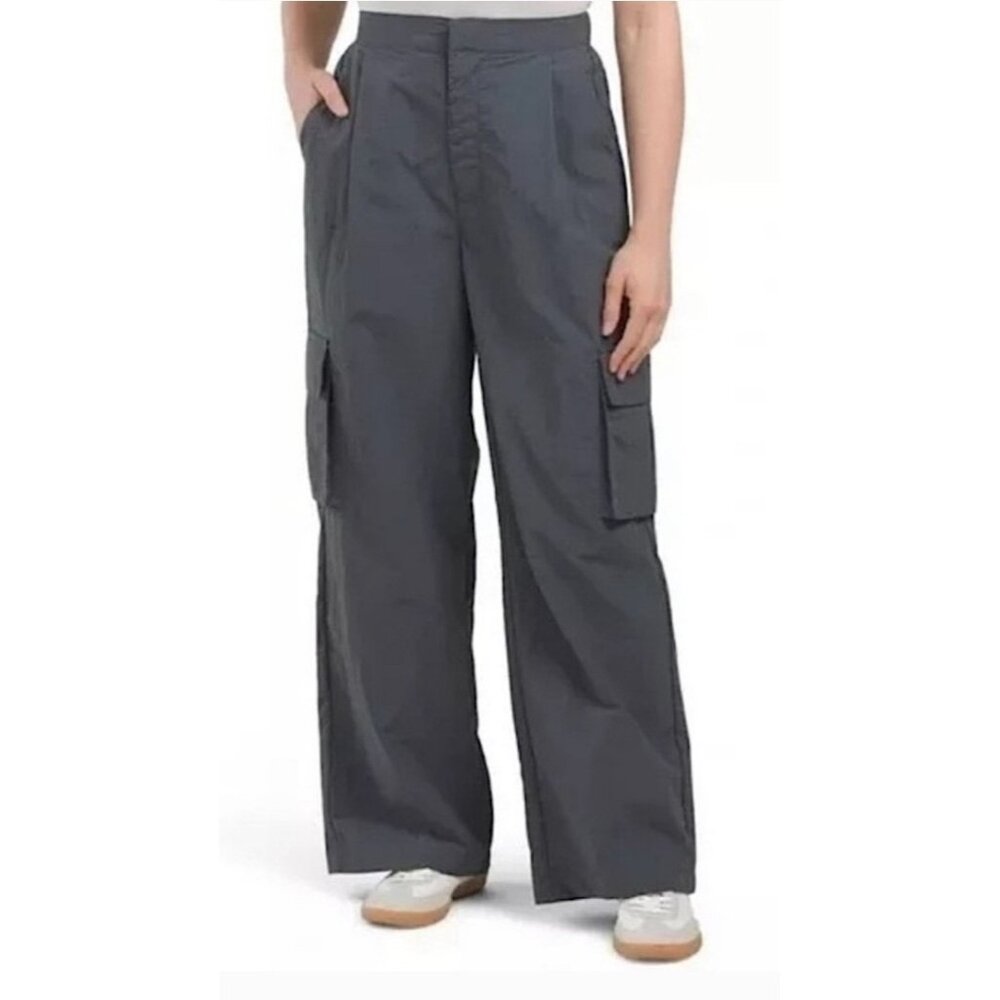 Wilo Parachute Fly Cargo Pants Gunmetal Gray Wide Leg Pleated S/M NWT